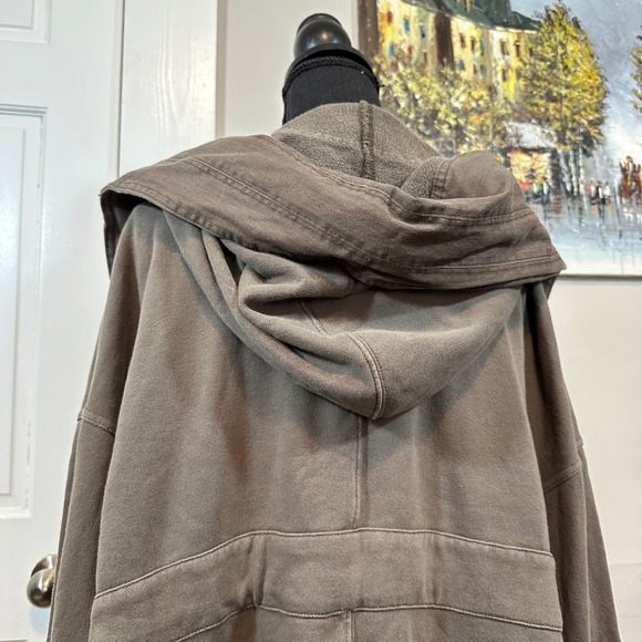 Free People Womens sz Large Brentwood Hooded Cardigan Jacket Olive Green Cotton - Picture 11 of 14